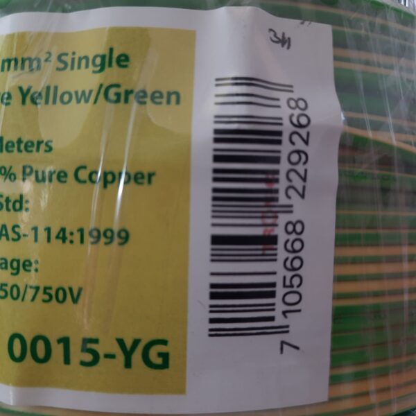 SINGLE CORE IN YELLOW/GREEN – 1.5 mm  (Sold in Mtrs)