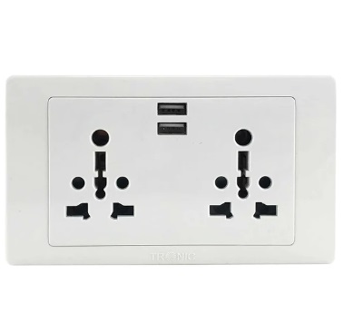 TRONIC 13A/16A S/ SOCKET TWIN UNIVERSAL WITH  USB TR 5213-UN