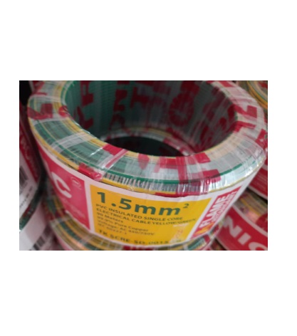 1.5mm Single Core Solid – TKSCRE-SD-0015-BK – YELLOW/GREEN (Price per Roll/90 meters)