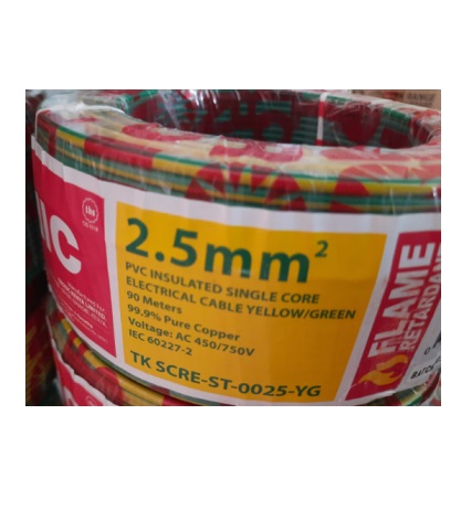 2.5mm Single Core Stranded – TRTKSCRE-ST-0025-BK – YELLOW/GREEN (Price per Roll/90 meters)