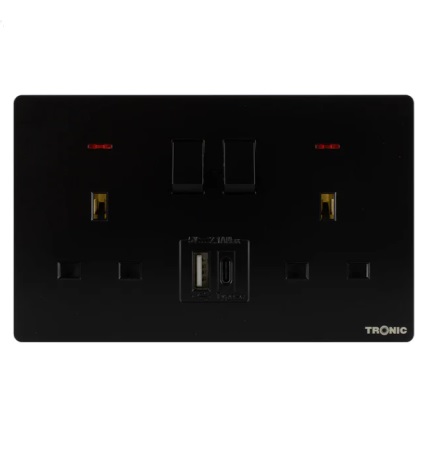 TRONIC TS 2X13A SWITCH SOCKET UB/TYPE C BLACK – TS 5213-UB-BK